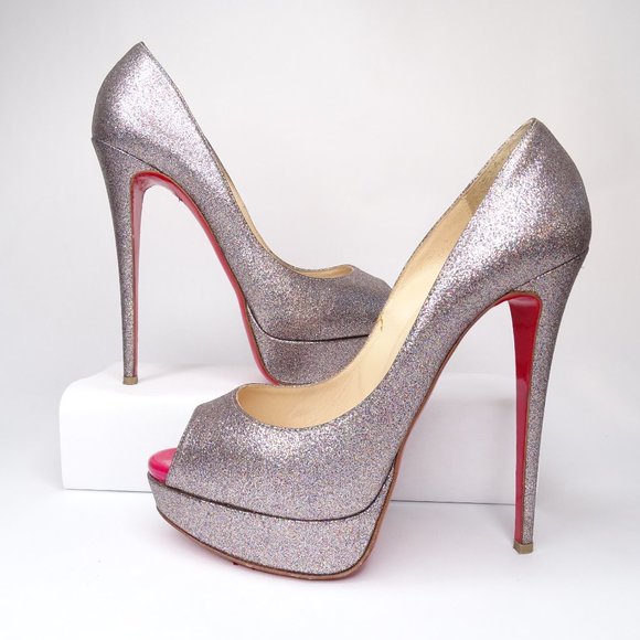 Chrisitian Louboutin Lady Peep 150 Glitter Pumps - Picture 2 of 15